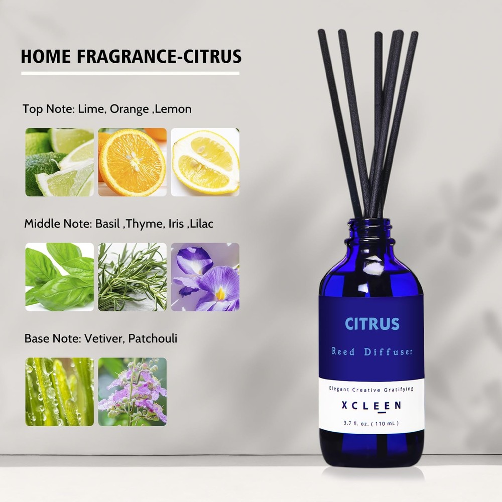 Xcleen Citrus Scented Reed Diffuser, Orange, Lime & Lemon Oil Reed Diffuser, ...