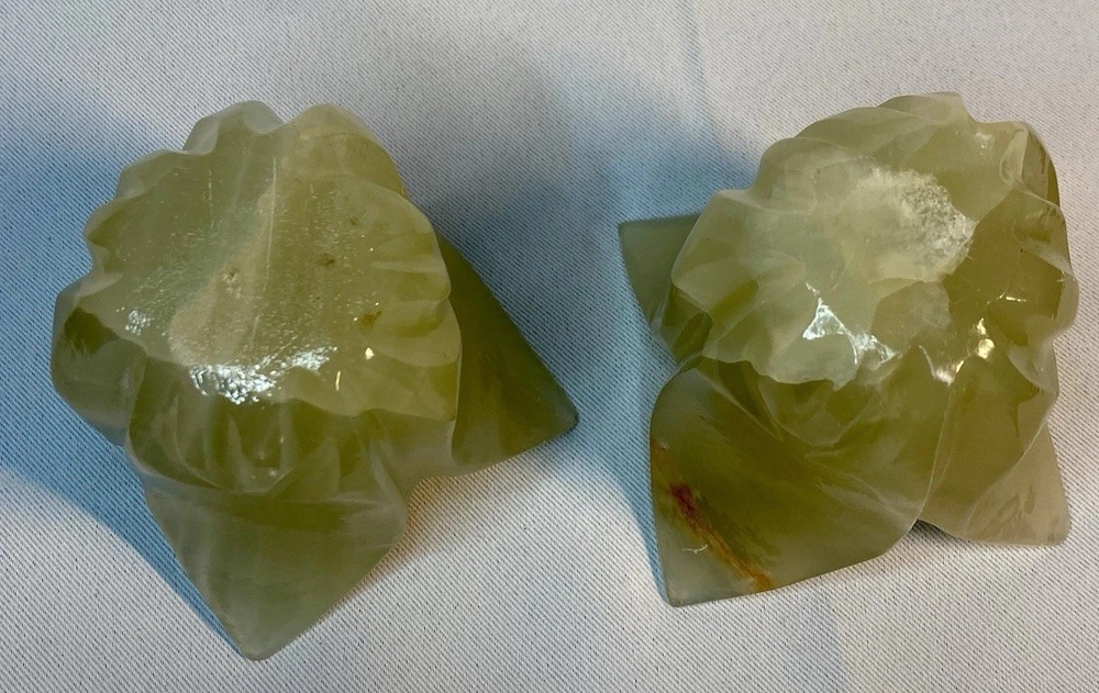 2 Rose Shaped Marble Candle Holders Slag