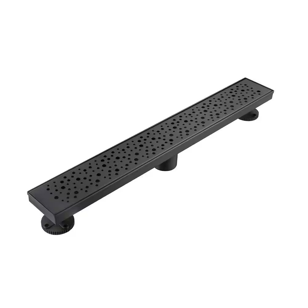 32 In. Linear Stainless Steel Shower Drain with Rain Drop Pattern, Matte Black