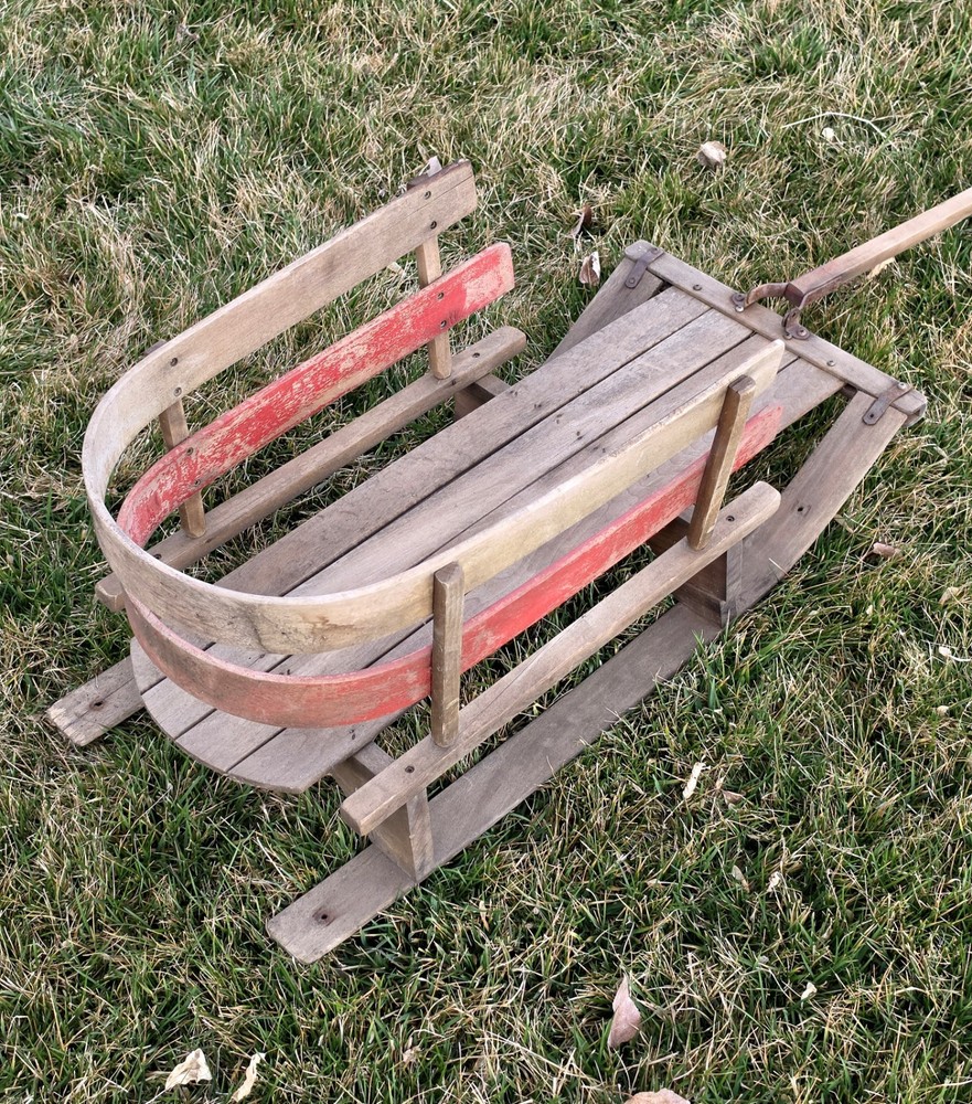 Vintage Children's Snow C-Back Pull Sled With Handle