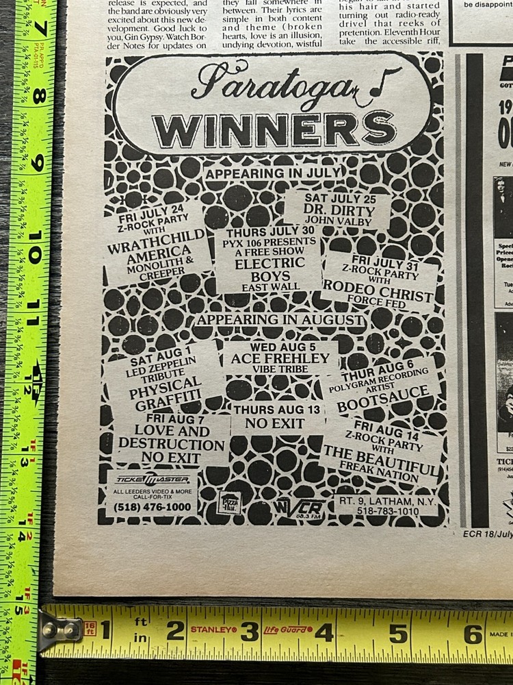 KISS Concert Ad Advert ACE FREHLEY Tour 1992 Saratoga Winners NY Vintage Kiss