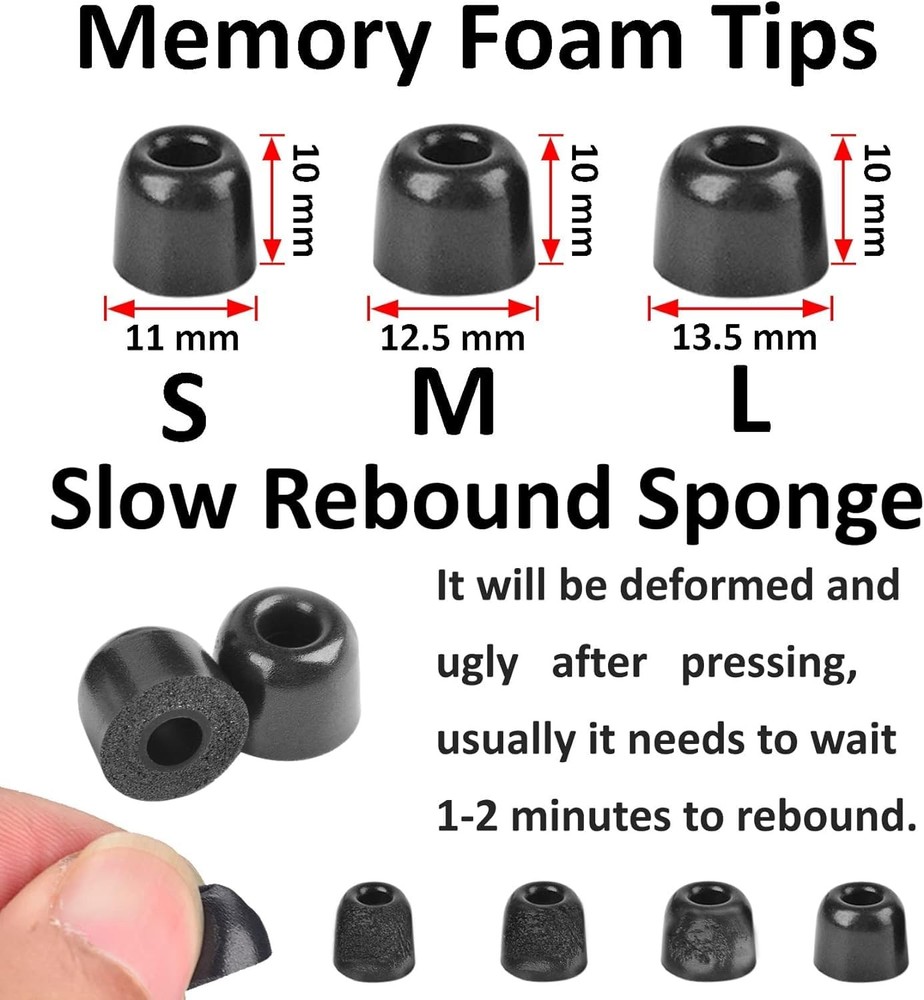 Memory Foam Ear Tips Noise Canceling Eartips Cap Medium, Black