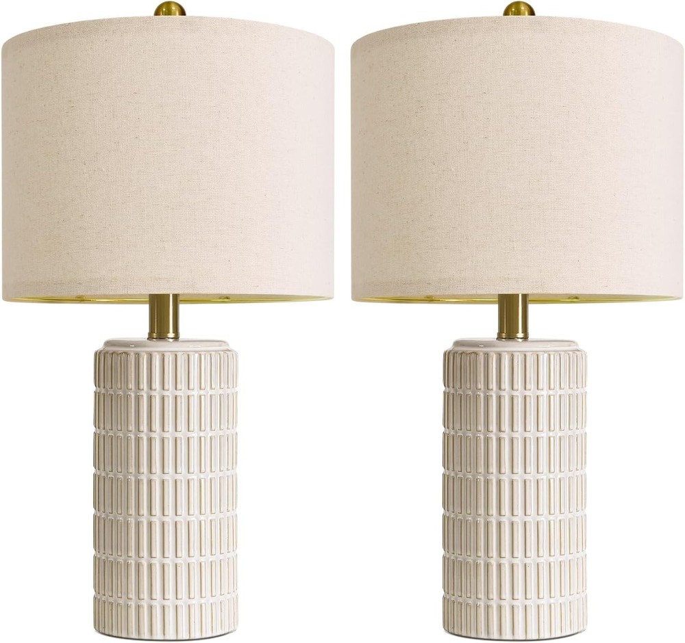 Modern Ceramic Table Lamps Set 2 Bedside Nightstand Farmhouse Decor White
