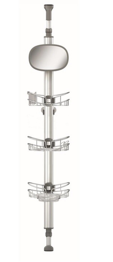 Artika, "Neptune" Tension Rod Shower Caddy Organizer w Mirror | Stainless Steel