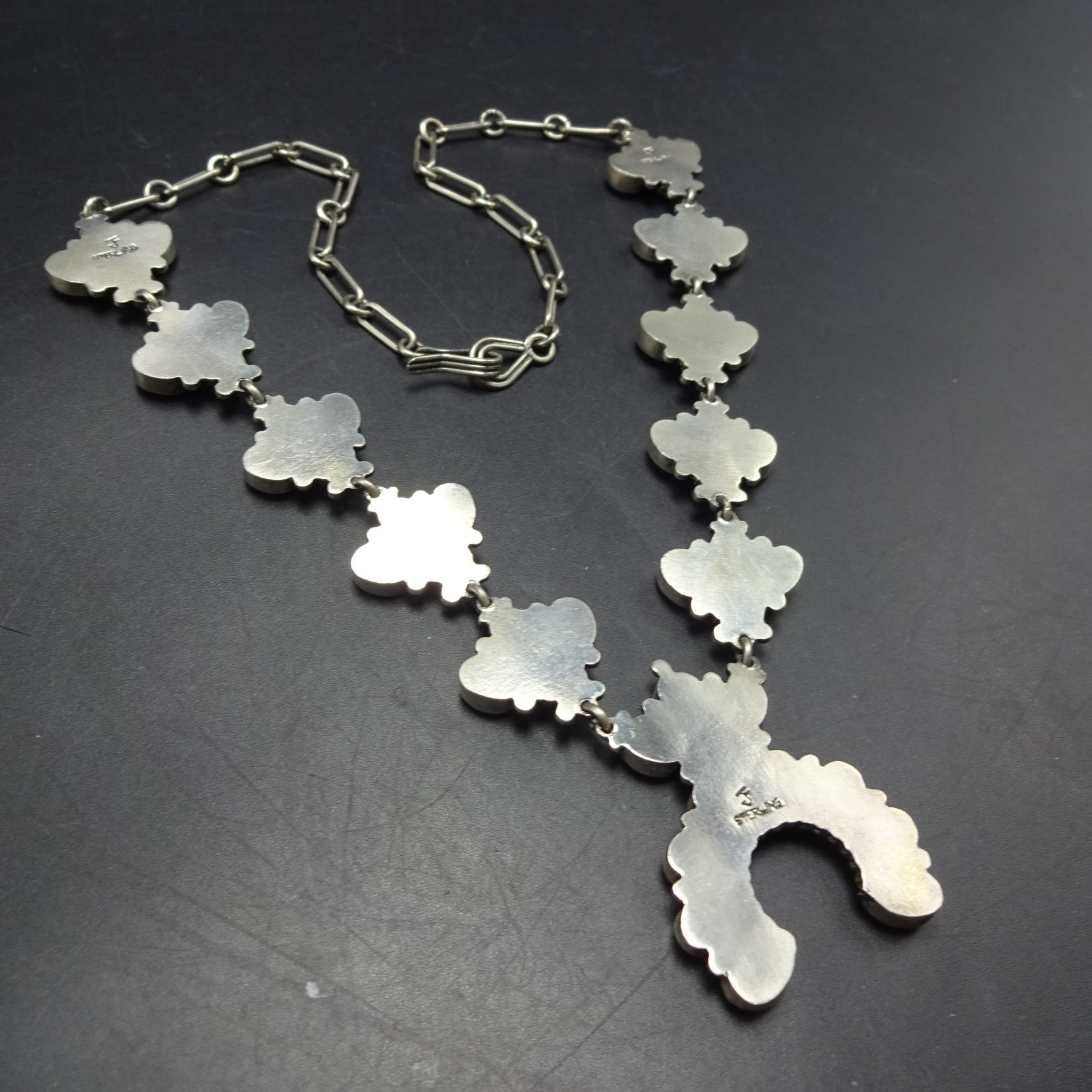 Diminutive FEDERICO JIMENEZ Sterling Silver TURQUOISE CLUSTER Squash Necklace