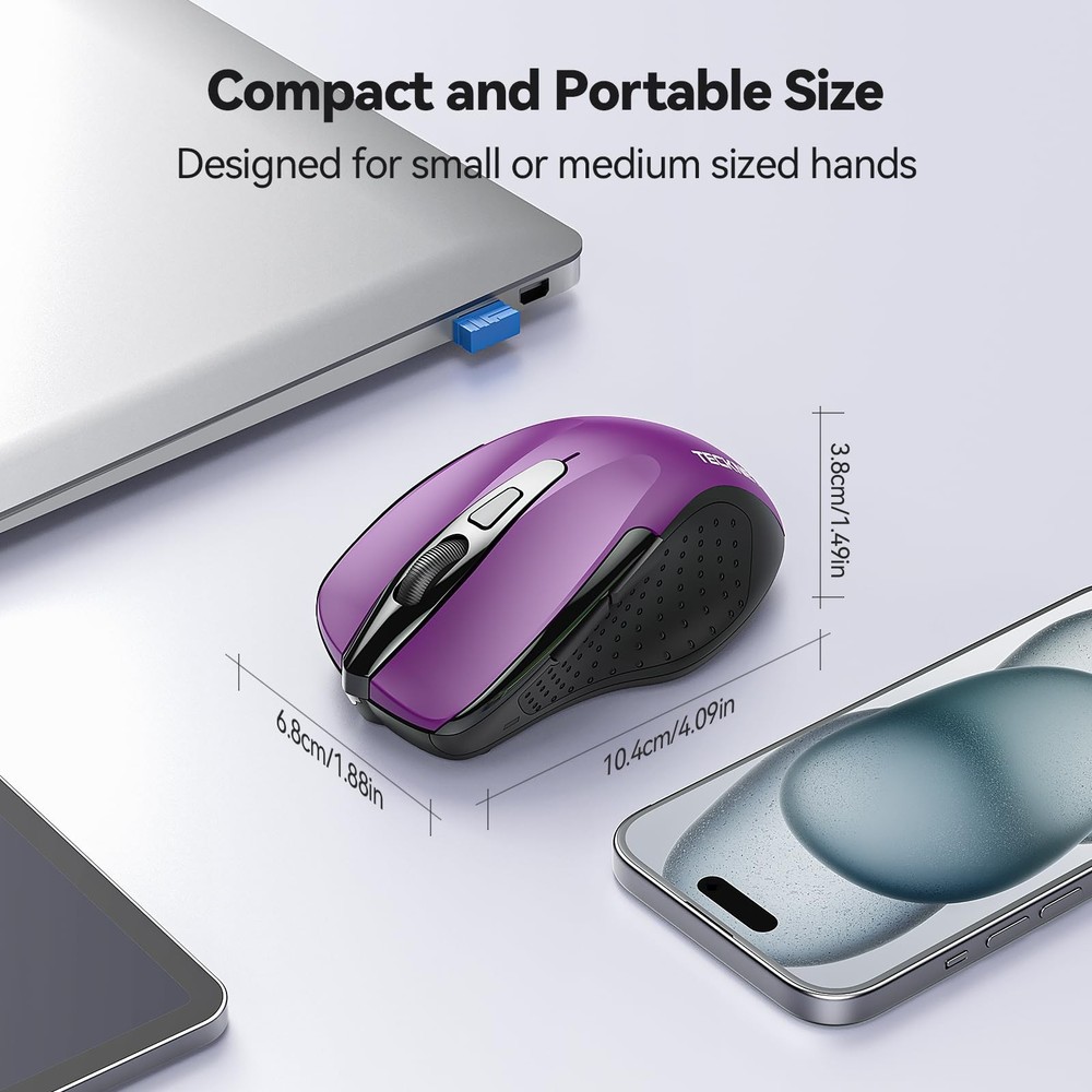 TECKNET 2.4G Wireless Ergonomic Optical Mouse for Laptop PC - USB-A