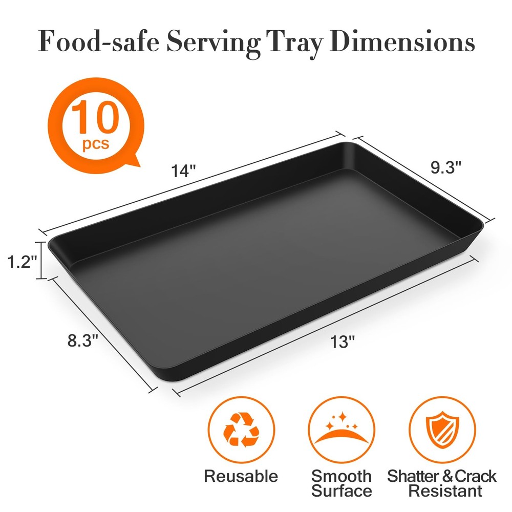 WOWBOX 10 pcs Serving Tray for Entertaining, Platters Black
