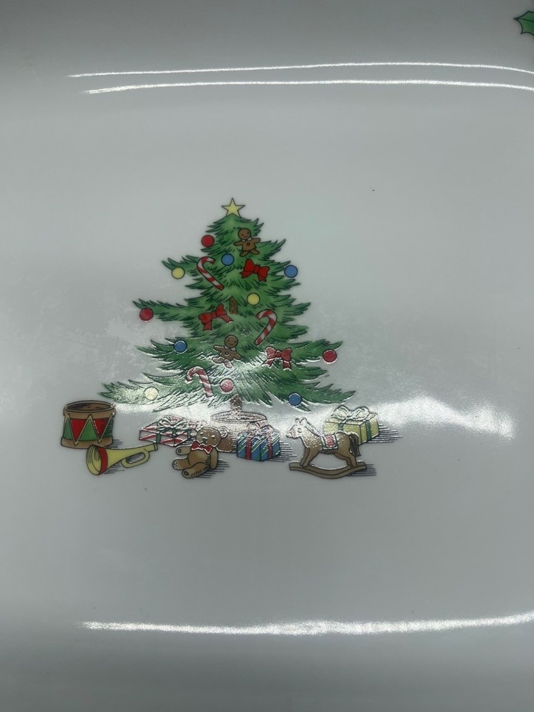 Tienshan Holiday Hostess 16 Inch 2 Quart Rectangular Baker Mint tray tree READ