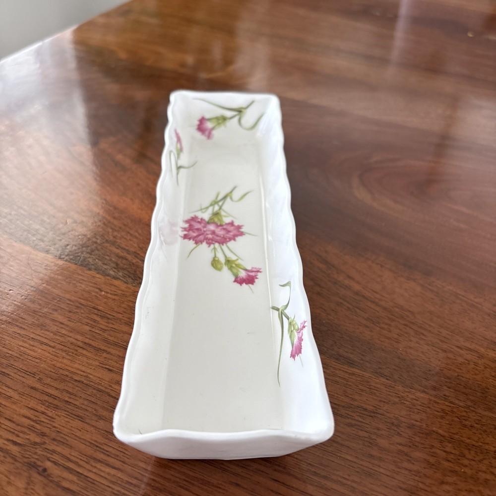 Shafford Fine Bone China Hand Decorated Rectangular Trinket Dish with Carnations