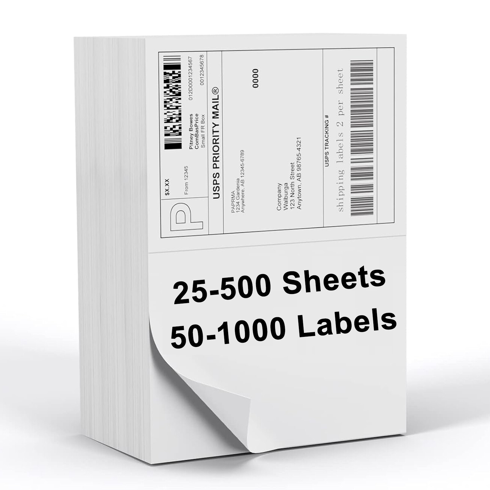 50-1000 Premium 8.5" X 5.5" Half Sheet Shipping Labels Self Adhesive 2 Per Sheet