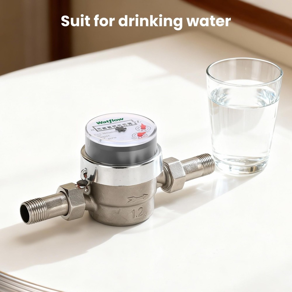 Watflow DN15 SS Water Meter 1/2" NPT, Cubic Flow for