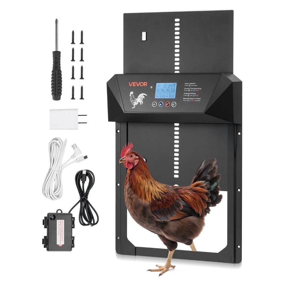 VEVOR DC & Battery Powered Automatic Chicken Coop Door Opener Light Sensor Timer