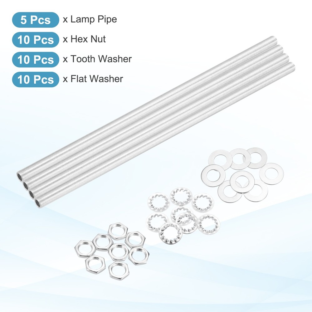 35Pcs 11" Lamp Pipe Kit with Nuts Washers 1/8IP Thread Fasteners Assortment