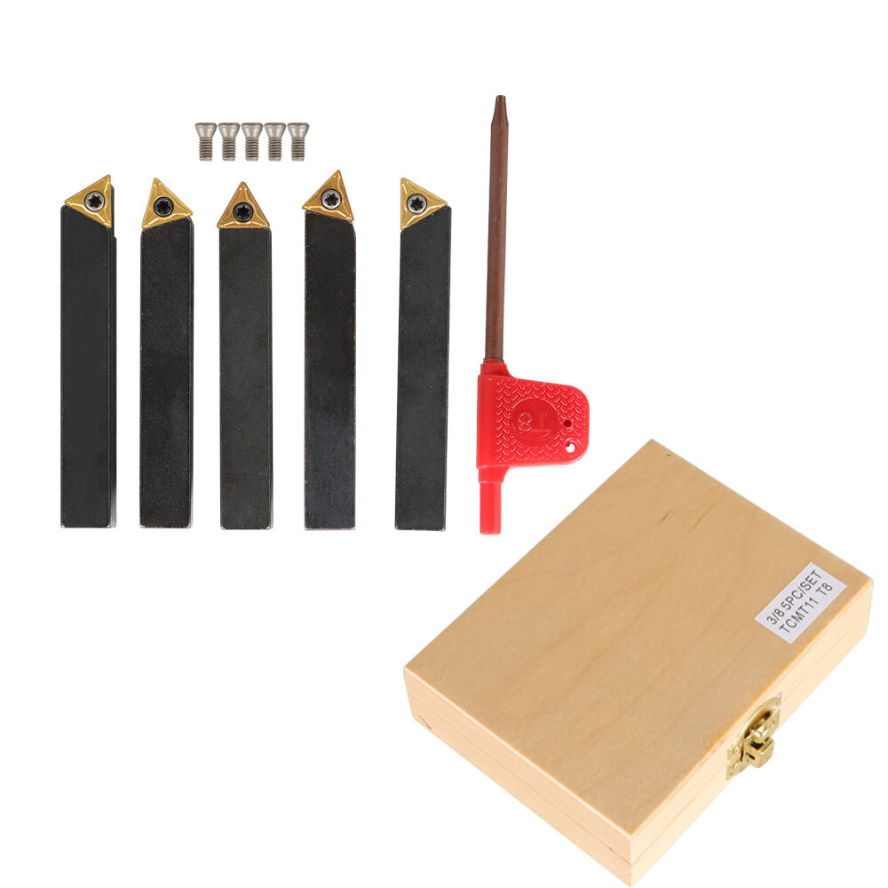 5pcs 3/8" Lathe Indexable Carbide Insert + Turning Tooling Bit Holder Set