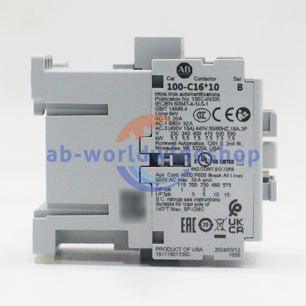New Allen-Bradley 100-C16D10 100-C IEC Contactor, Screw Terminals Line Side 16A