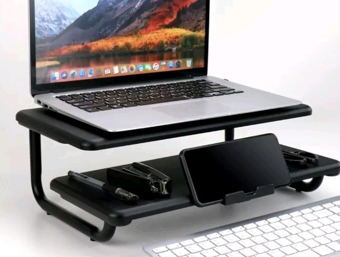 Double-Layer Heightening Desktop MDF/Metal Display Base Notebook Computer Stand.