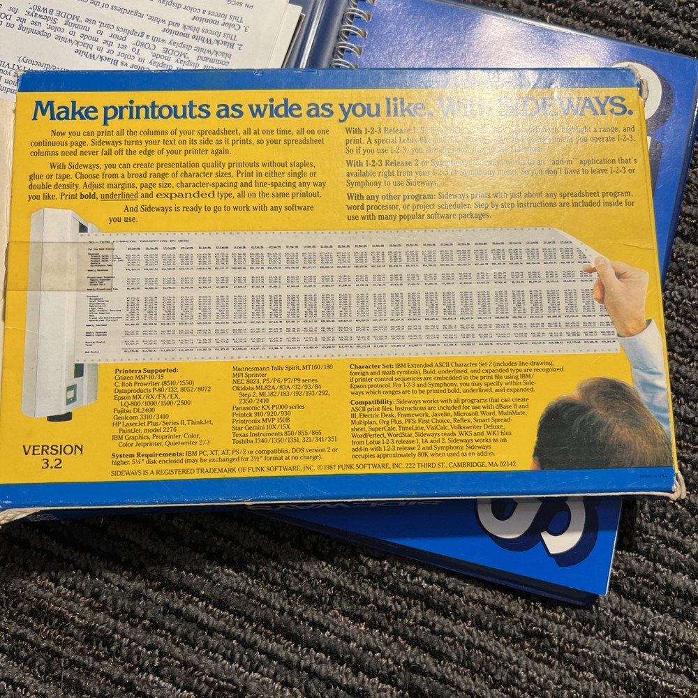 Sideways Software IBM PC Funk MANUAL, 1987 Rotate Spreadsheets for Dot Matrix