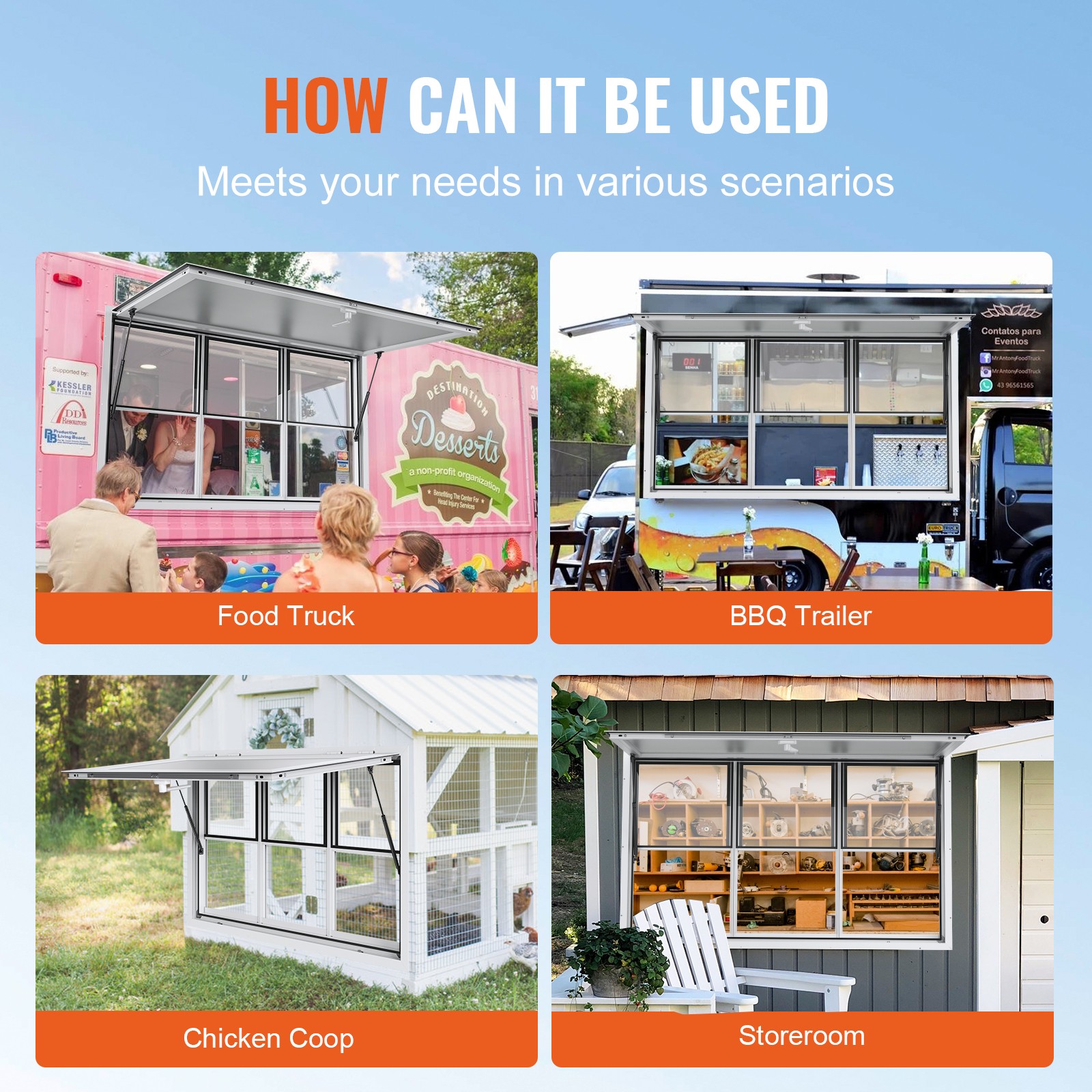 VEVOR 60"L x 36"W Concession Stand Serving Window Food Truck Service Awning