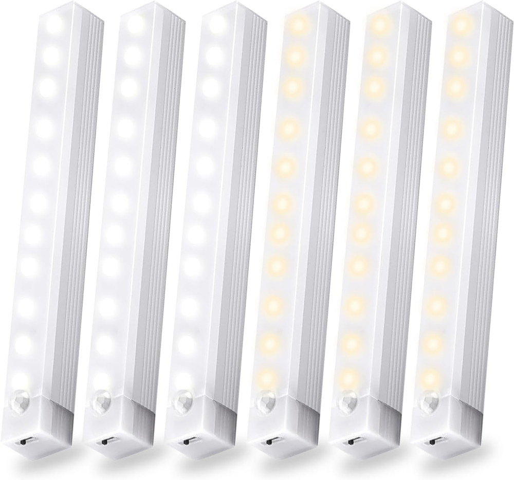 6 Pack Motion Sensor Under Cabinet Light, Magnetic Rechargeable Warm White