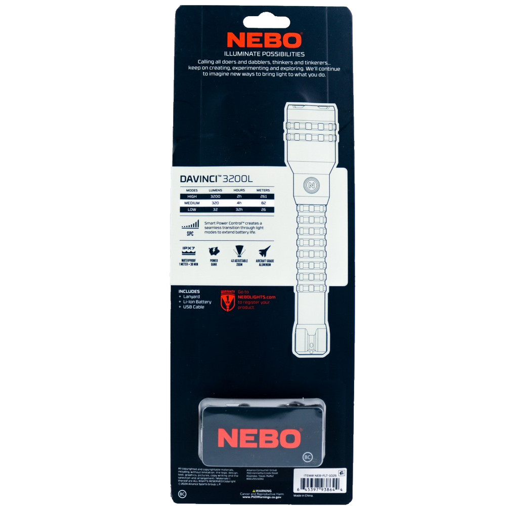 NEBO Davinci 3200L Waterproof Rechargeable Flashlight