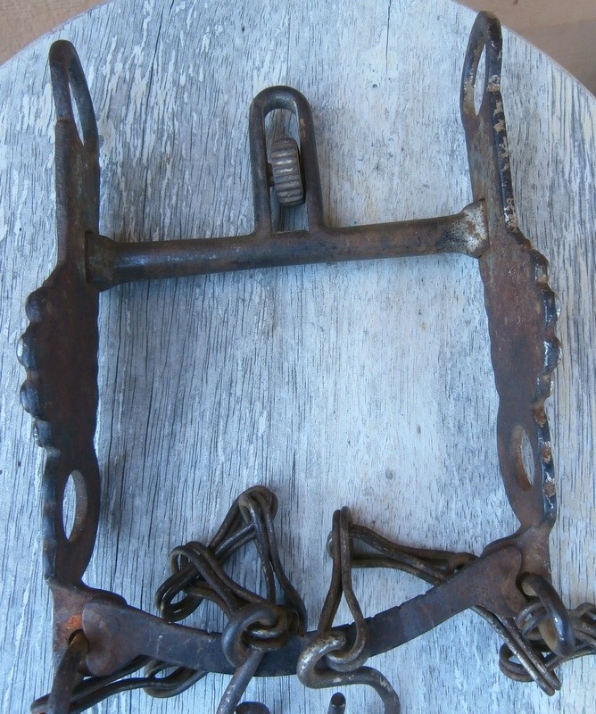 Old Antique Buermann??Iron High Port Nickel Dot Horse Bit w/Rein Chains