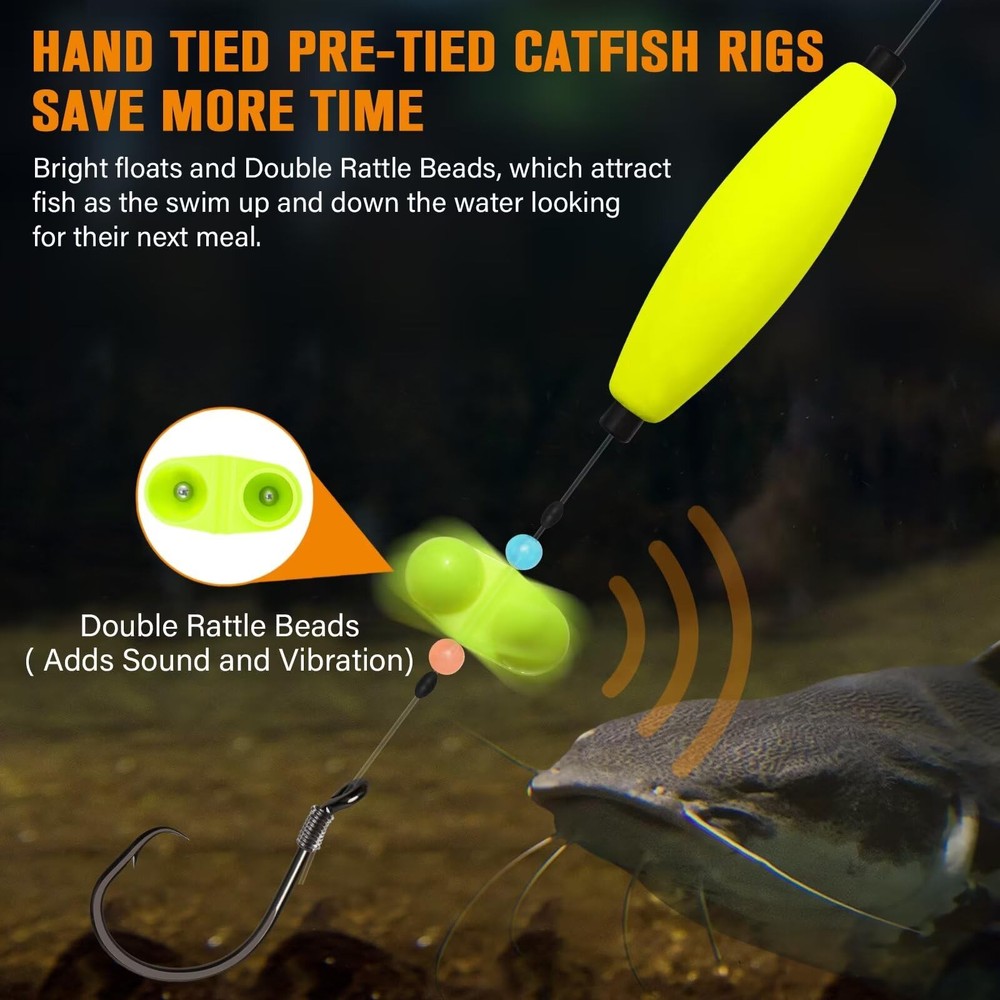 Dovesun Catfish Rigs Santee Rig Float 23", Cigar Float-5/0Hook * 6PCS