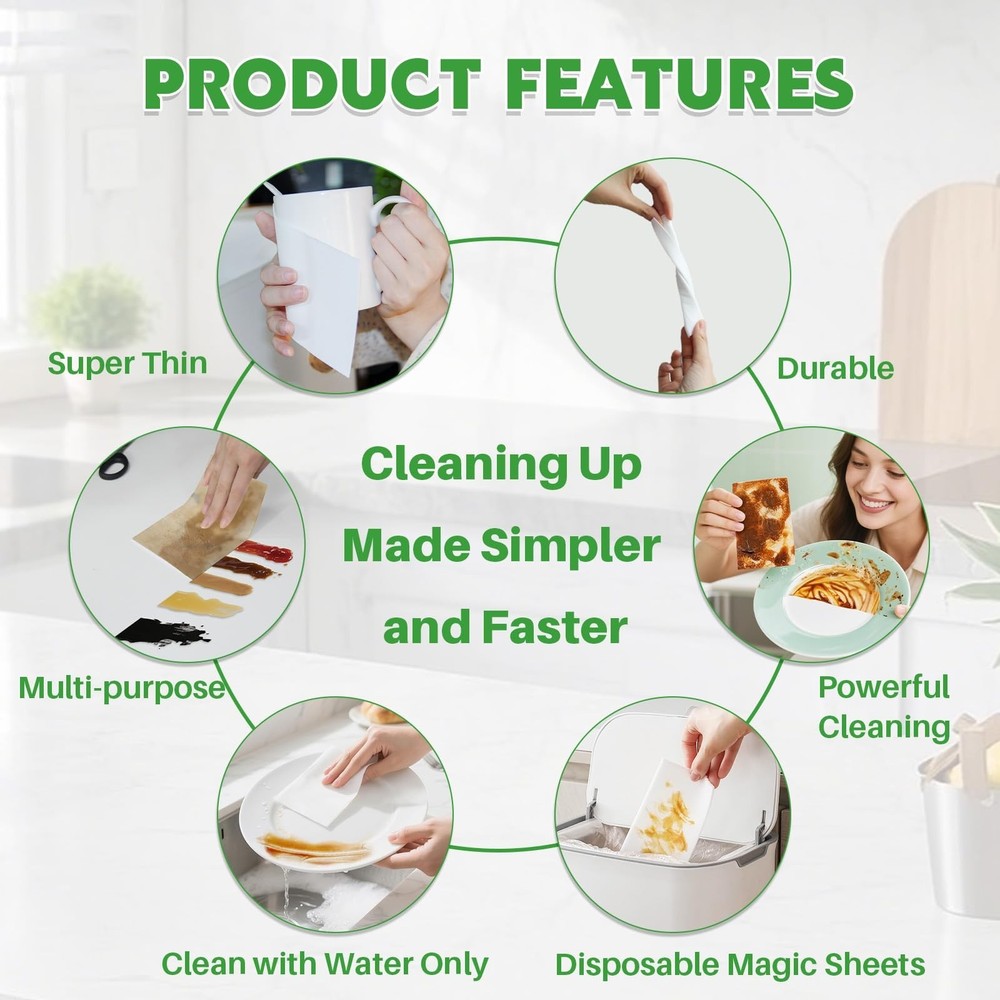 52 PCS Magic Sponge Eraser Sheets, Disposable & Portable, Ultra Thin for Clea...