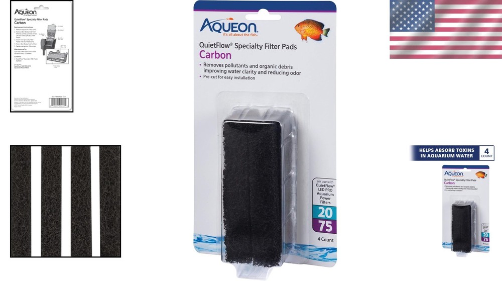 Replacement Carbon Filter Pads, Compatible with QuietFlow 20/75 - 4 Pack