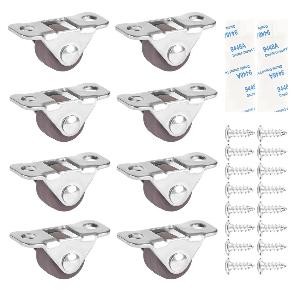 8 Pcs Mini Caster Wheels 0.5 Inch Tiny Casters One Direction Rubber Silver