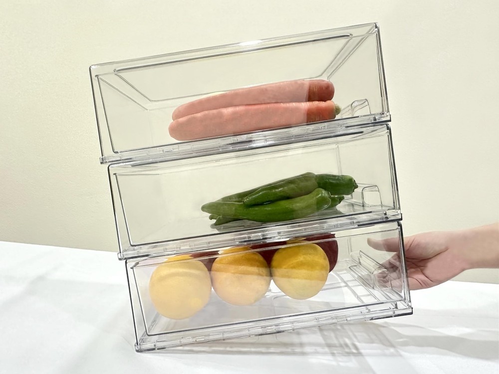 Stackable storage drawers, clear pull-out organizer with handles and non-slip...