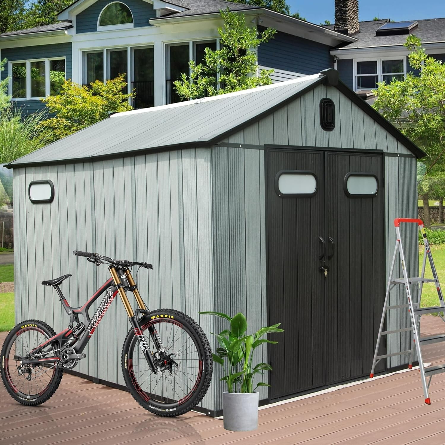 Domi 8' x 10' Outdoor Resin Storage Shed with Lockable Door
