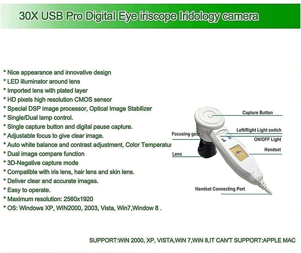 5.0MP USB Iris Analyzer Iridology Camera, 30x Iris Analysis Camera Analyzer Tool