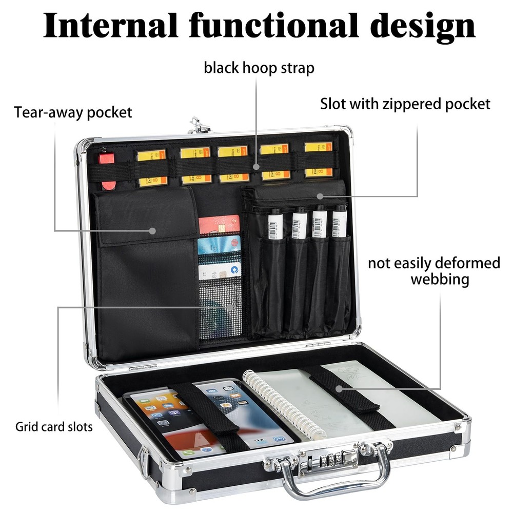 Aluminum Briefcase, Key Lock Clipboard Storage Box, Lockable Storage Case wit...