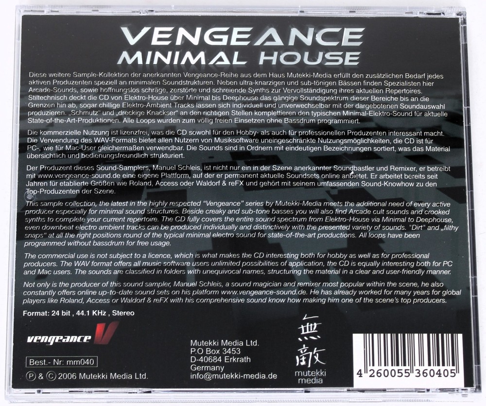 Mutekki Media Vengeance Minimal House Sample/Sound Library/Sampling CD