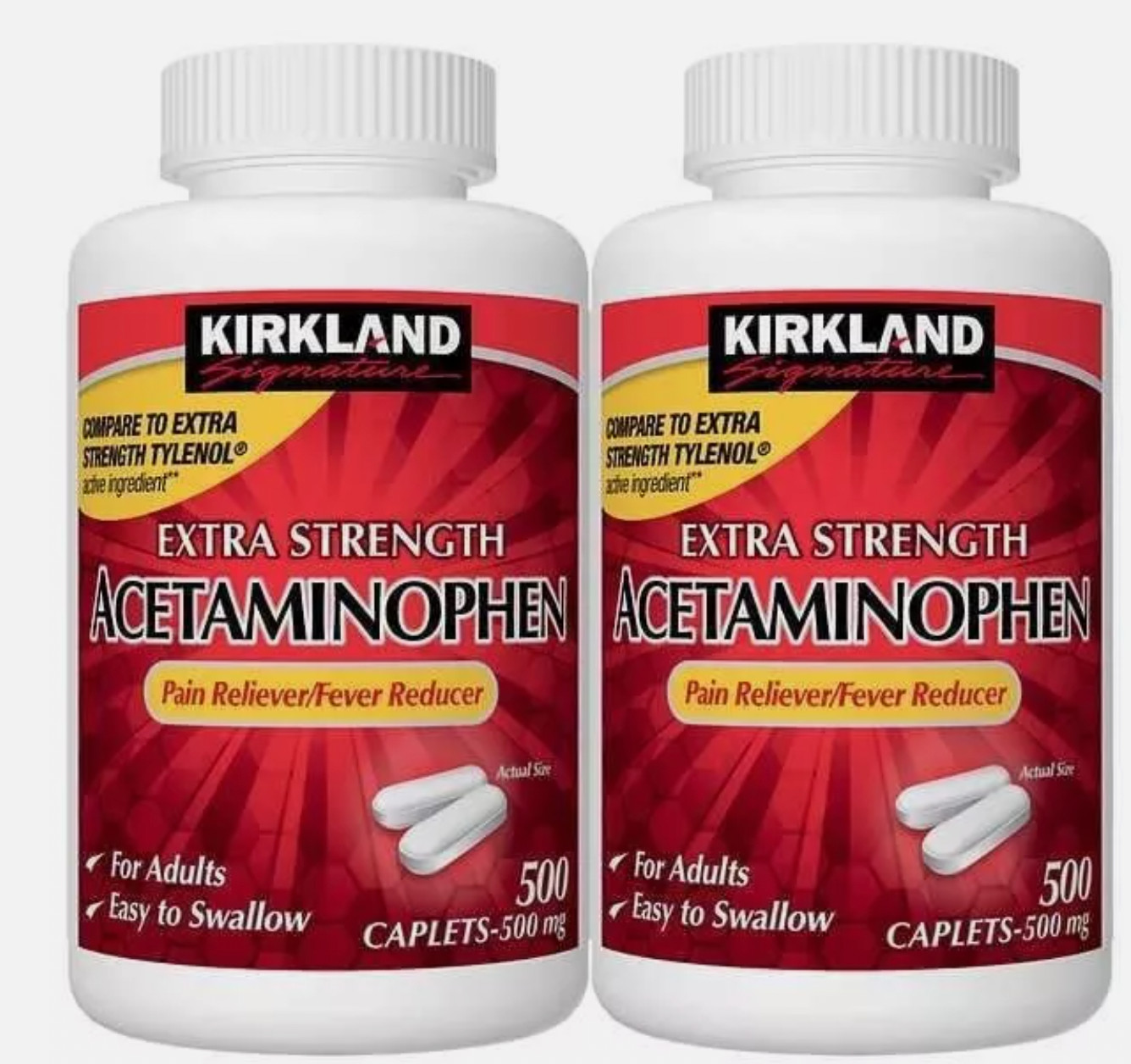 Kirkland Extra Strength Acetaminophen 500mg 1,000 Caplets Compare to Tylenol