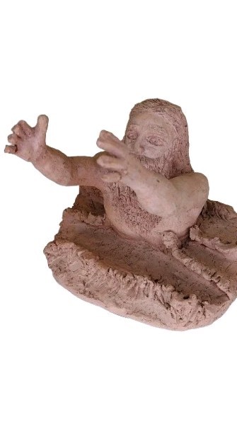 Clay Sculpture of St. Peter Walking on Water Reaching for Jesus Mathew 14 28-31