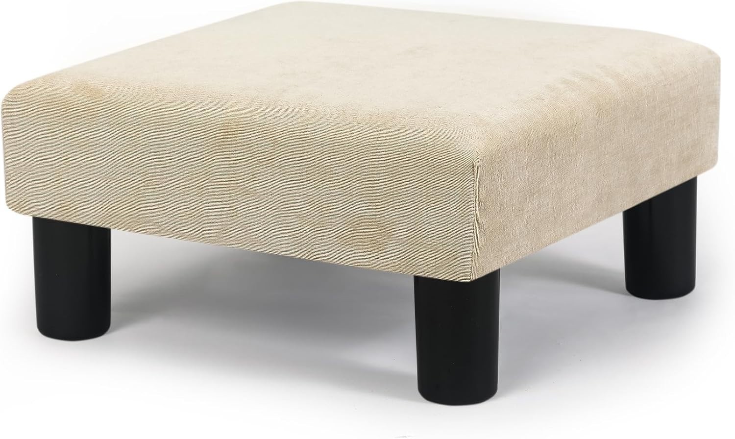Compact Square Fabric Footstool Ottoman 15" Wheat Mid-Century Modern Desk Accent