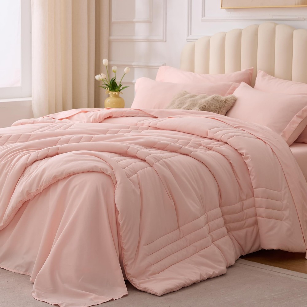 Velorose King Comforter Set Pink - Bed in a Bag Size 7 King,