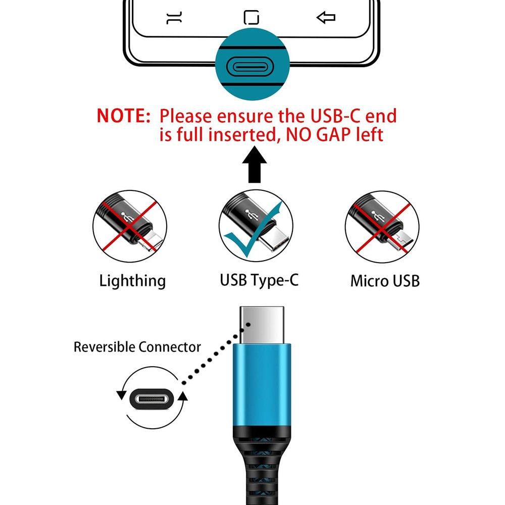 C Charger Cord Fast Charging USB Type C Cable Android Charger Cables 6FT 2Pack