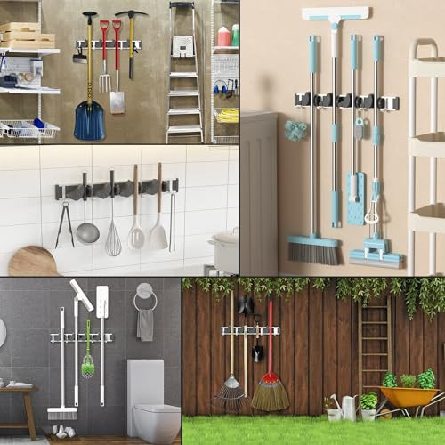 Mop Broom Holder Wall Mount Metal Pantry Organization and Storage Garden