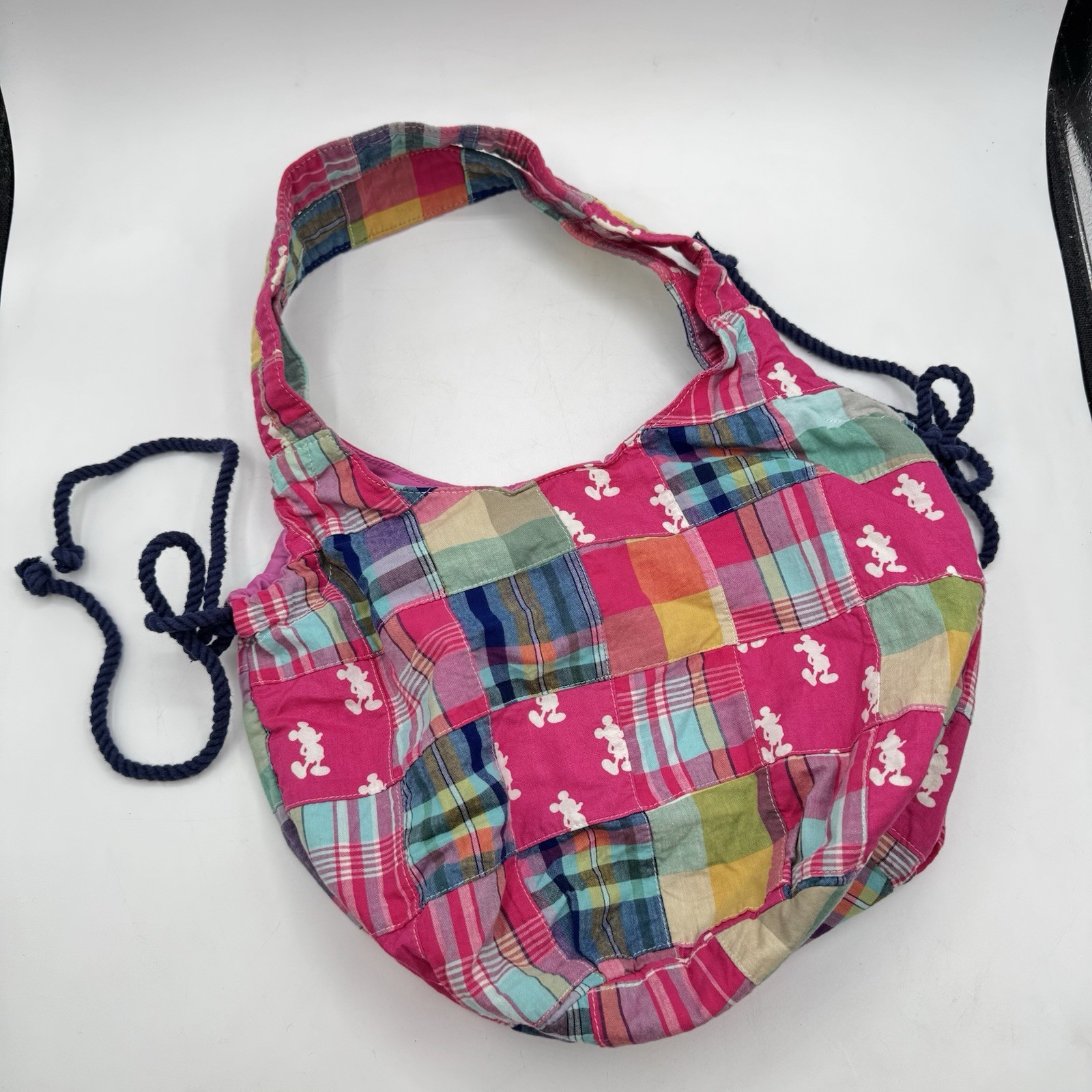 Mickey Mouse Pink Plaid Disney Parks Hobo Patchwork Bag Purse Tote RL Carry All