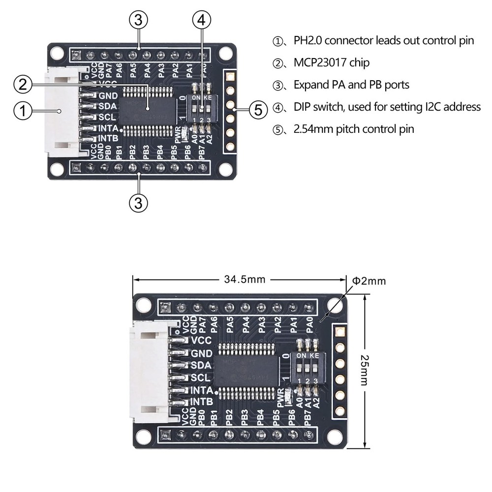 MCP23017 I/O Expander Module 16 GPIO Pins I2C Interface For Raspberry Pi STM
