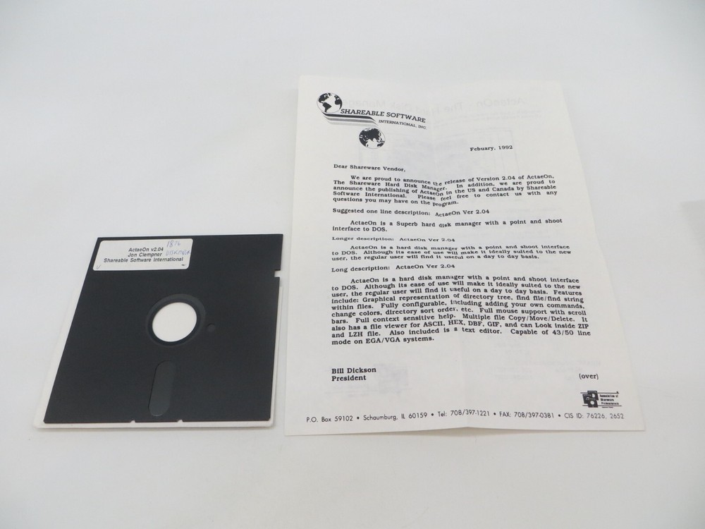 5.25" Floppy Disk ACTAEON V 2.04 Jon Clempner vintage computer program disc