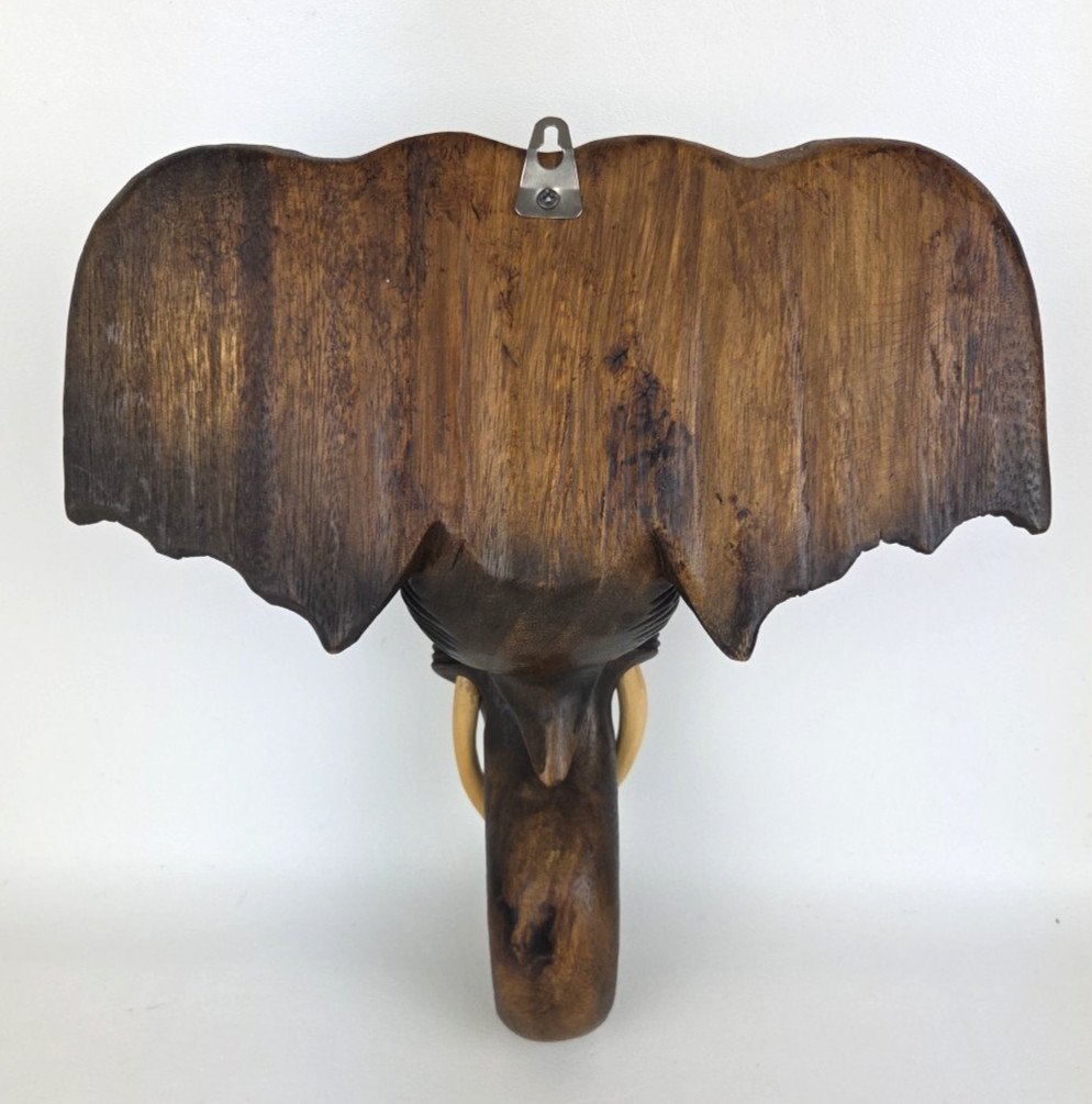 12” Wooden Thai Elephant Head Hand Carved Hanging Wall Home Decor Boho Gift