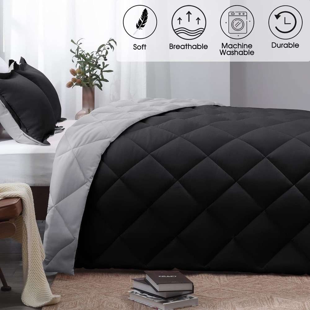 Basic Beyond Down Alternative Comforter Set Reversible Queen Black/Gray