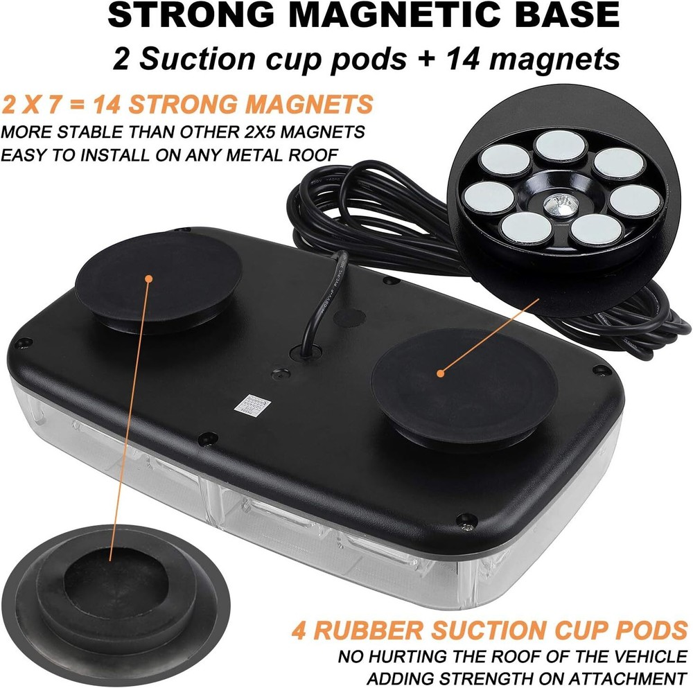 48 LED Strobe Beacon Light Rooftop Emergency Warning Hazard White Amber