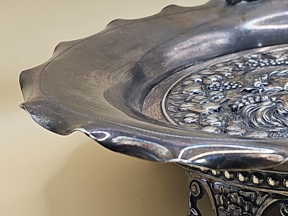 Antique Victorian Tufts Quadruple Plate Silver Brides Basket w Handle Footed