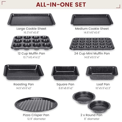 10-Piece Baking Pans Set, Bakeware Sets Nonstick, Baking Set for Oven Black