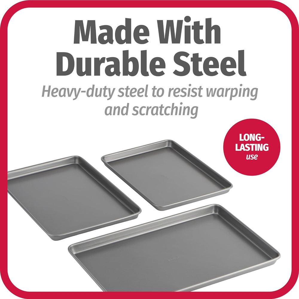 Everyday Nonstick Baking Sheet Set, 3 Pack Includes One Small, Medium & Large Pa