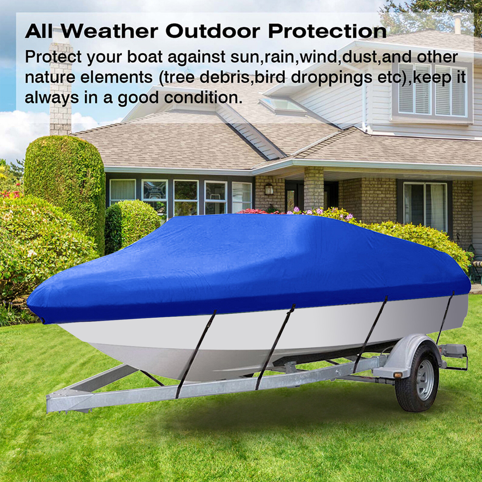 Waterproof Heavy Duty Trailerable Boat Cover Fishing V-Hull Tri-Hull Runabout